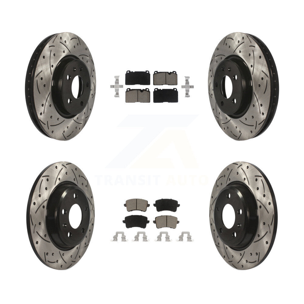 Front Rear Coated Drilled Slotted Disc Brake Rotor & Ceramic Pad Kit For Audi Q5