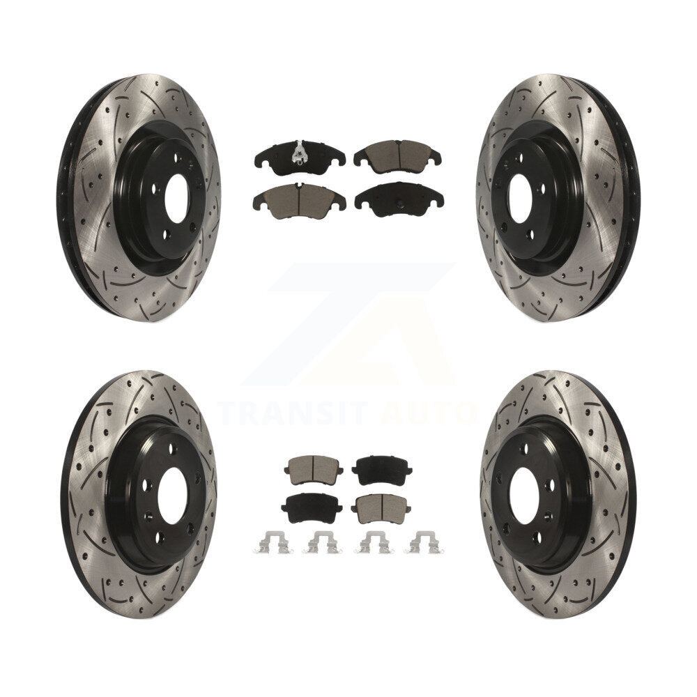 Front Rear Coated Drilled Slotted Disc Brake Rotor & Ceramic Pad Kit For Audi Q5