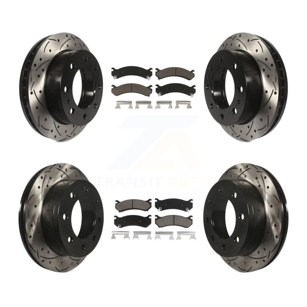 Front Rear Drilled Slot Brake Rotor Ceramic Pad Kit For Chevrolet Silverado 2500