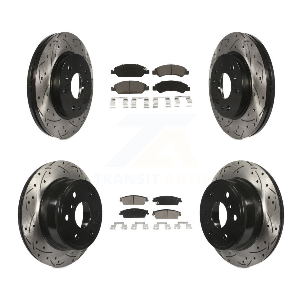 Front Rear Drilled Slot Brake Rotor Ceramic Pad Kit For Chevrolet Silverado 1500