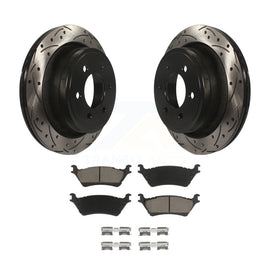 Rotors de frein à disque fendus percés à revêtement arrière et kit de plaquettes en céramique pour Ford F-150 