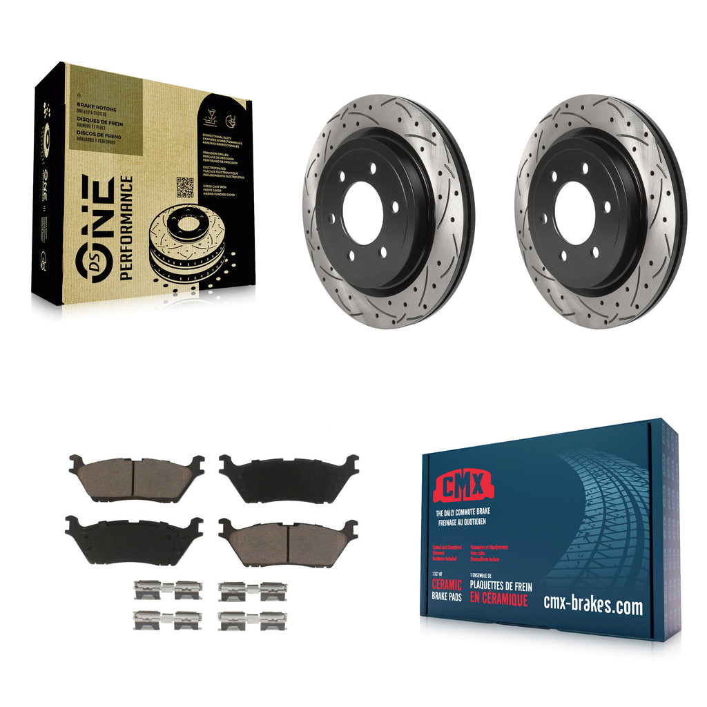 Rear Drilled Slot Brake Rotors Ceramic Pad Kit For Ford F-150 Expedition Lincoln