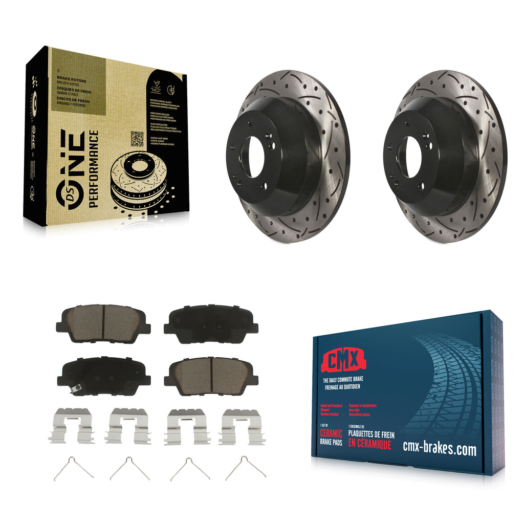 Rotor de frein à disque fendu percé à revêtement arrière et kit de plaquettes en céramique pour Kia Sorento 