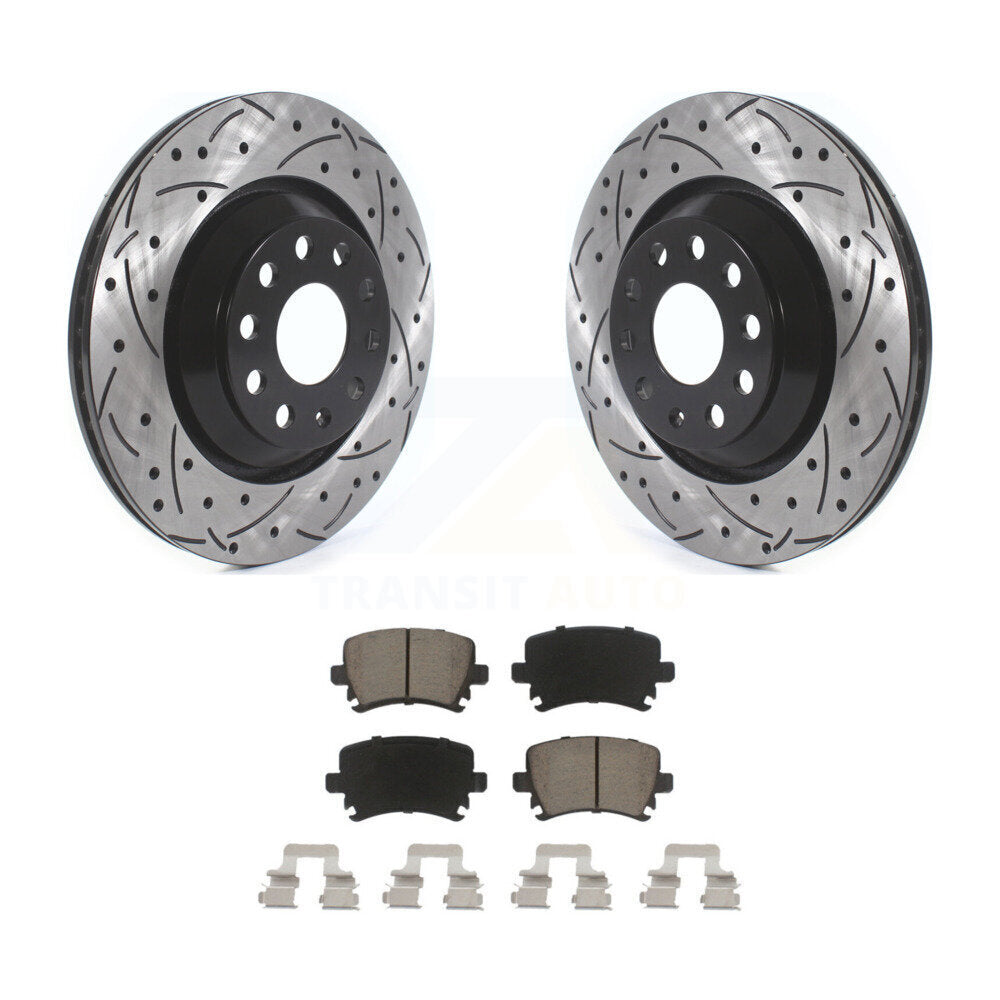 Rear Drill Slot Brake Rotors Ceramic Pad Kit For Volkswagen CC Passat GTI Golf R