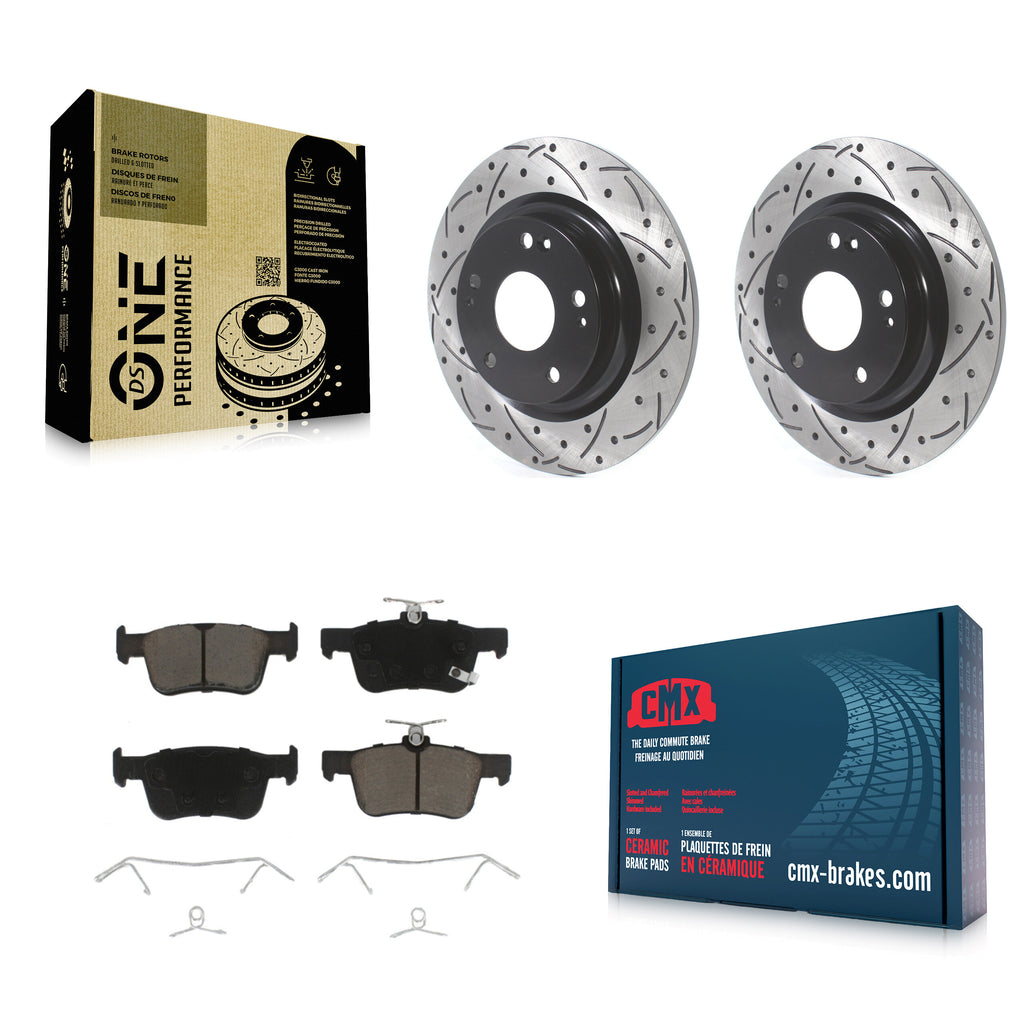 Rear Coated Drilled Slotted Disc Brake Rotor And Ceramic Pad Kit For Honda Civic