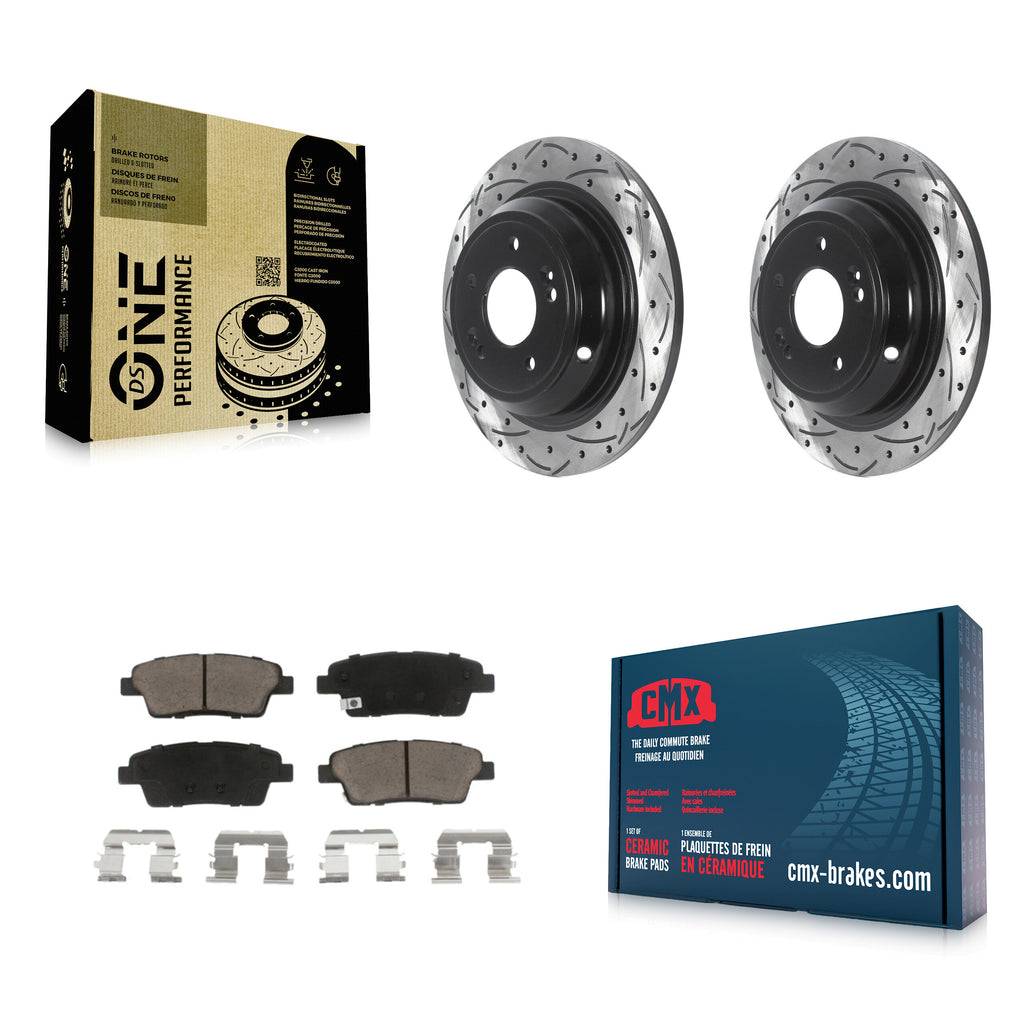 Rear Drilled Slot Brake Rotor & Ceramic Pad Kit For Hyundai Genesis G80 Kia K900