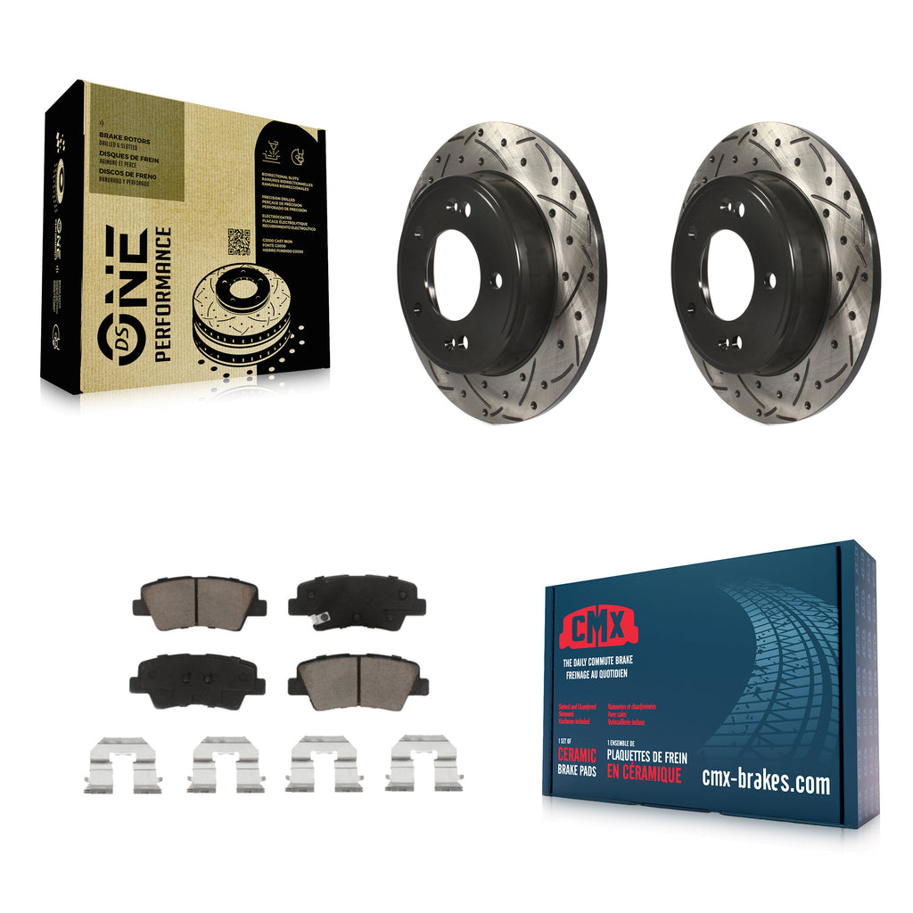 Rear Drilled Slot Brake Rotor Ceramic Pad Kit For Hyundai Elantra Kia Soul Forte