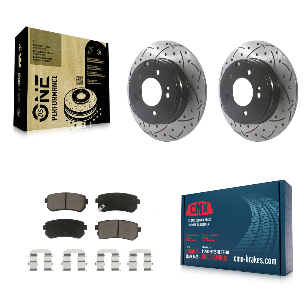 Rear Drilled Slot Disc Brake Rotor Ceramic Pad Kit For Hyundai Sonata Tucson Kia