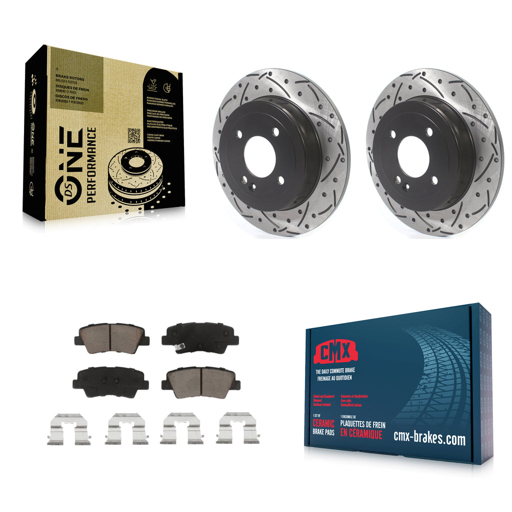 Rear Coat Drill Slot Disc Brake Rotor Ceramic Pad Kit For Hyundai Accent Kia Rio
