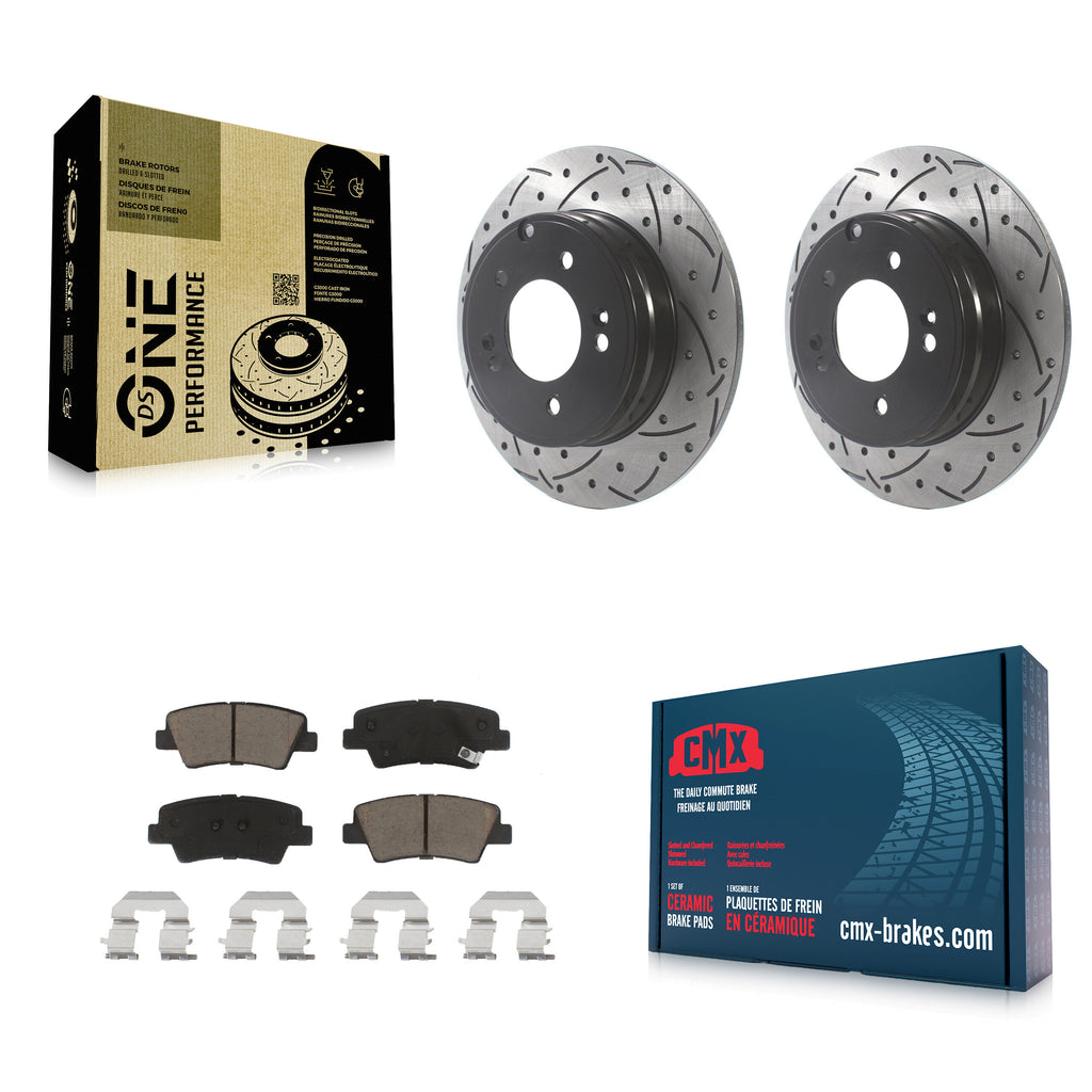 Rear Drill Slot Brake Rotors Ceramic Pad Kit For Hyundai Sonata Kia Optima Azera