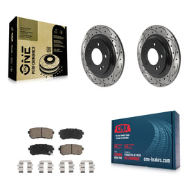 [Rear] 2016 Kia Optima LX/EX/LX 1.6T Performance Drilled & Slotted Brake Rotor & Ceramic Pads Kit For Max Braking