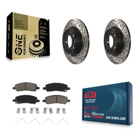 [Rear] 2013-2016 Dodge Dart Performance Drilled & Slotted Brake Rotor & Ceramic Pads Kit For Max Braking