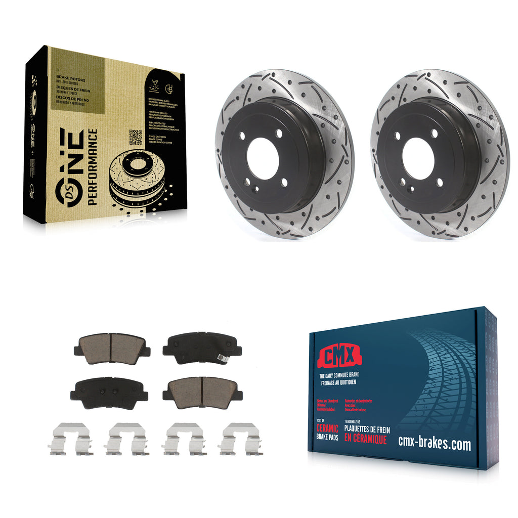 [Rear] 2011 Hyundai Accent Performance Drilled & Slotted Brake Rotor & Ceramic Pads Kit For Max Braking