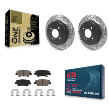 Charger l'image dans la galerie, [Rear] 2011 Hyundai Accent Performance Drilled &amp; Slotted Brake Rotor &amp; Ceramic Pads Kit For Max Braking