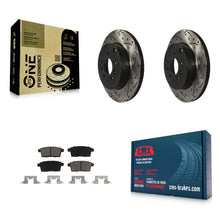 Charger l'image dans la galerie, [Rear] 2007-2015 Mazda CX-9 Performance Drilled &amp; Slotted Brake Rotor &amp; Ceramic Pads Kit For Max Braking