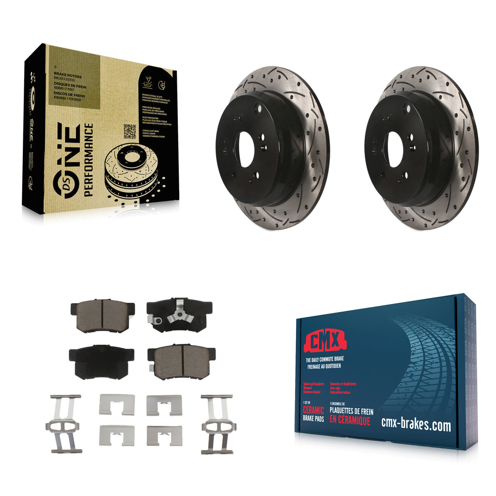 Rear Coated Drill Slot Disc Brake Rotor Ceramic Pad Kit For Honda CR-V Acura RDX
