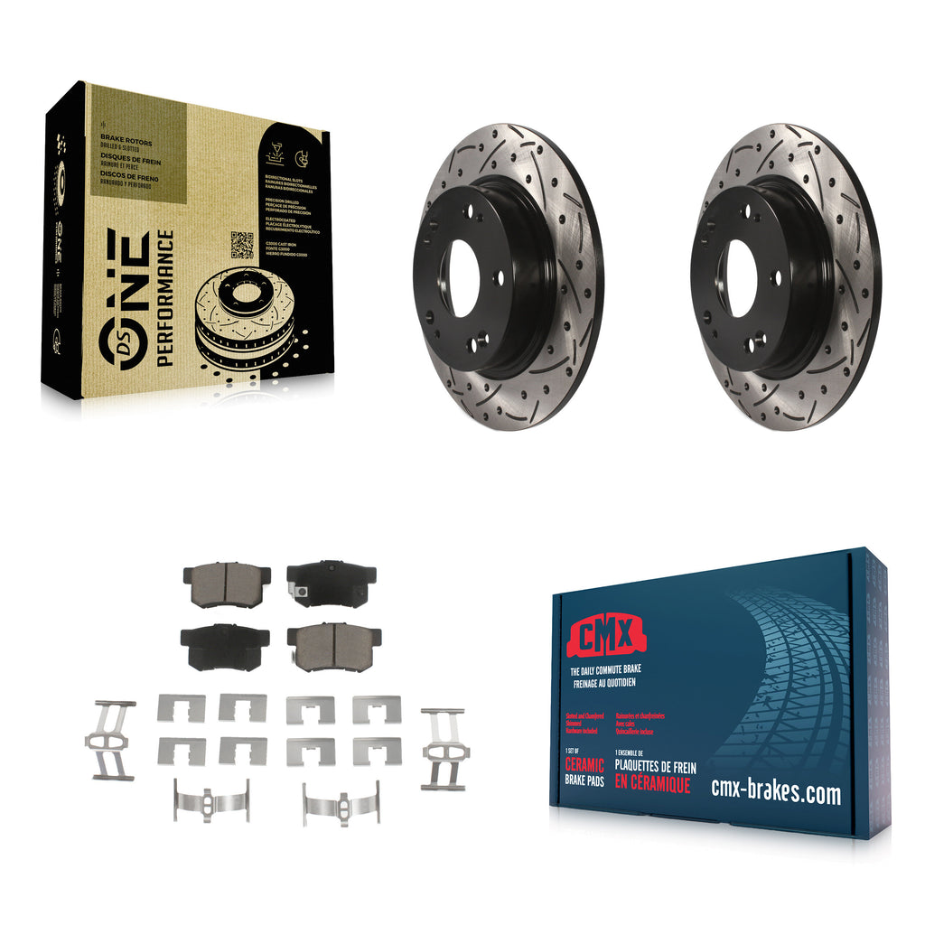Rear Drilled Slot Disc Brake Rotor Ceramic Pad Kit For Honda Civic Acura ILX CSX