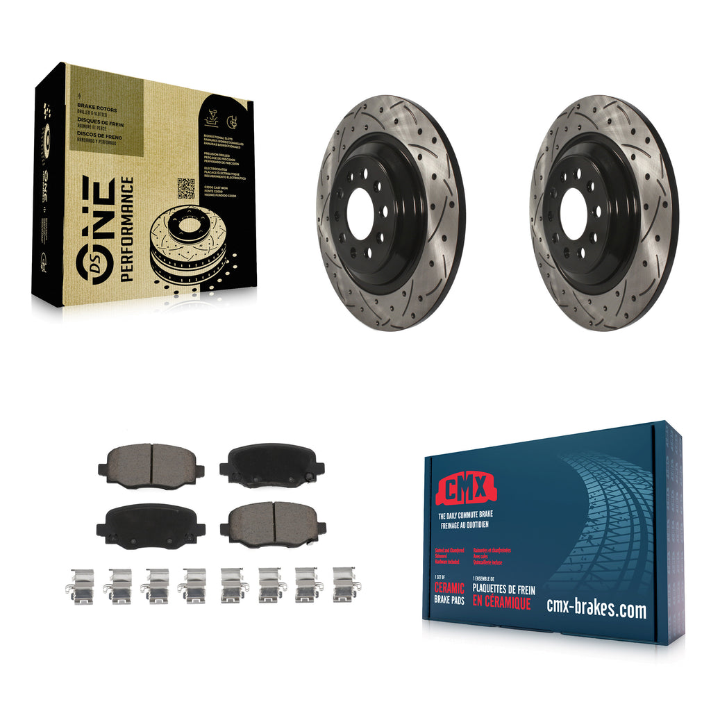Rear Coated Drilled Slotted Disc Brake Rotor & Ceramic Pad Kit For Jeep Cherokee