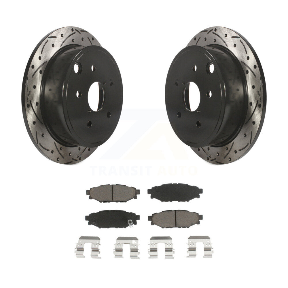 Rear Coated Drilled Slotted Disc Brake Rotors And Ceramic Pad Kit For Subaru WRX