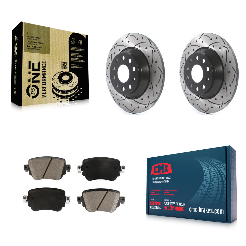 [Rear] 2016-2018 Audi Q3 Quattro Performance Drilled & Slotted Brake Rotor & Ceramic Pads Kit For Max Braking