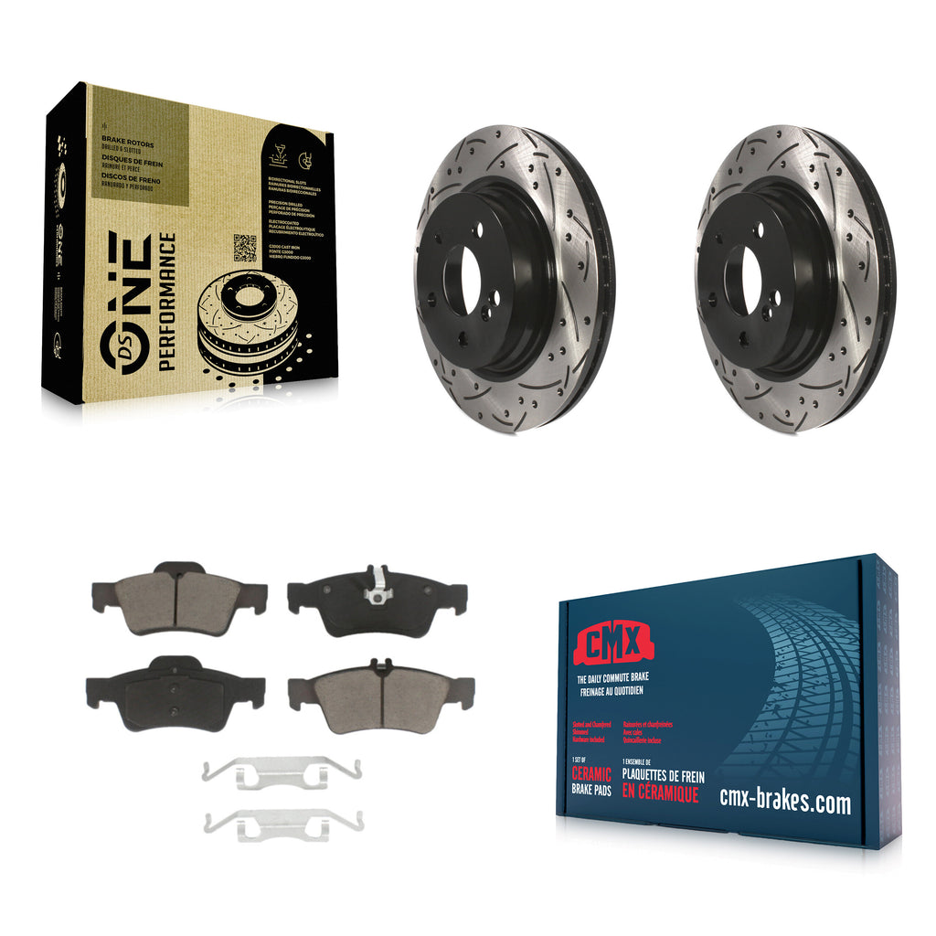 Rear Coated Drilled Slot Disc Brake Rotor Ceramic Pad Kit For Mercedes-Benz E550