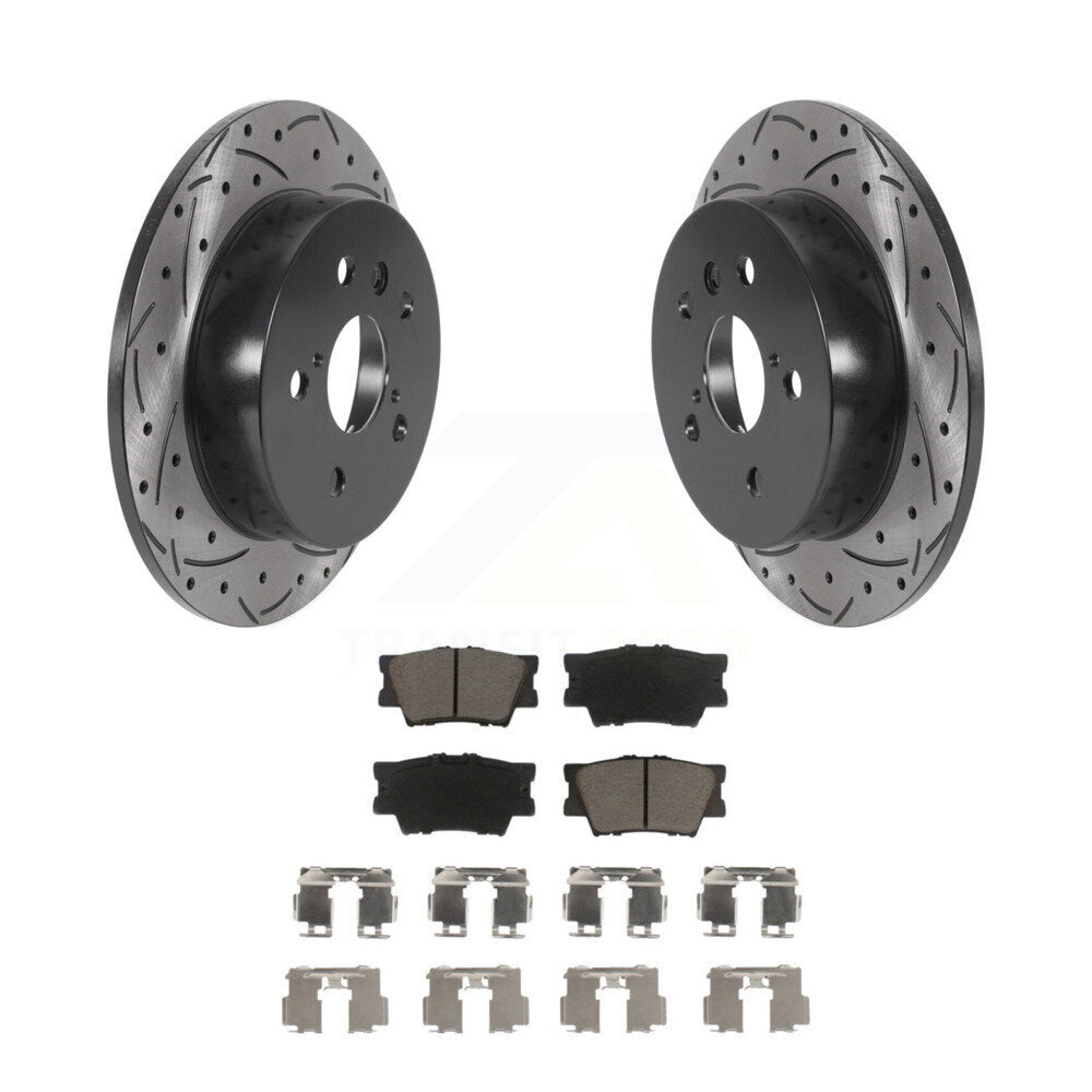 Rear Coated Drilled Slotted Disc Brake Rotors & Ceramic Pad Kit For Toyota Camry