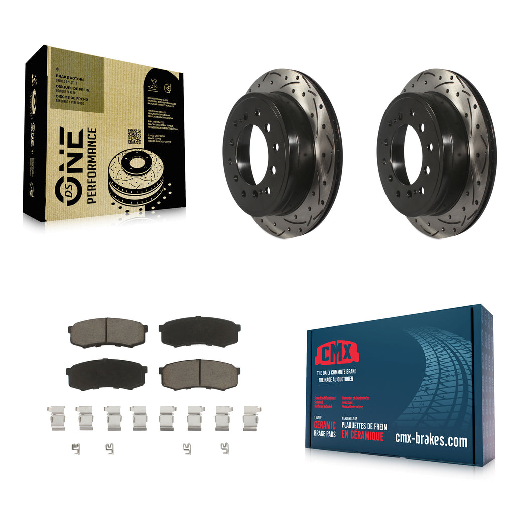 Rear Drilled Slot Brake Rotors Ceramic Pad Kit For Toyota 4Runner Lexus GX460 FJ