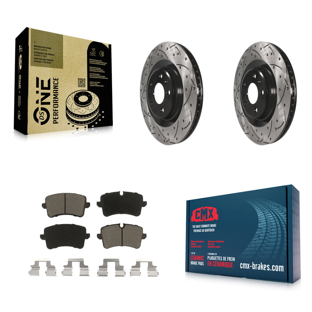 Rear Drill Slot Brake Rotor Ceramic Pad Kit For Audi A6 Quattro A7 Porsche Macan