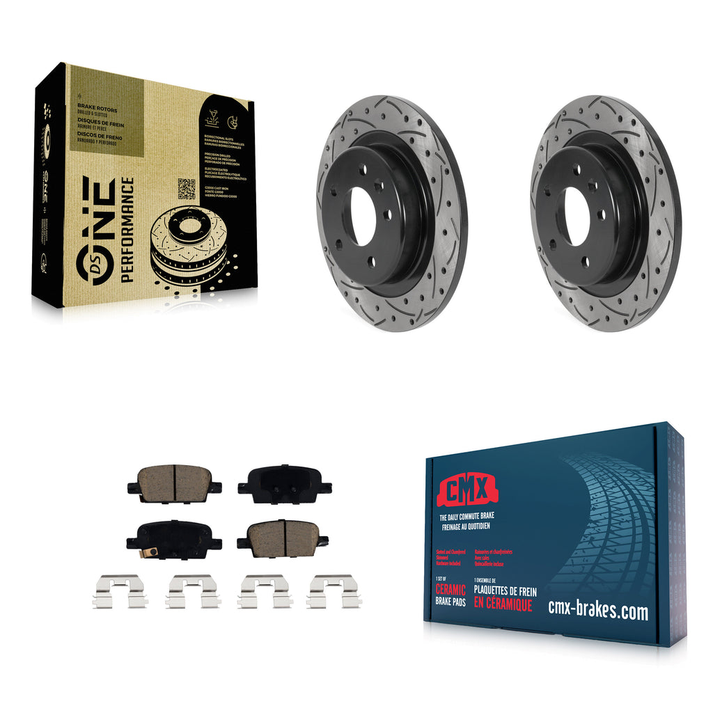 Rear Coated Drilled Slot Disc Brake Rotor & Ceramic Pad Kit For Chevrolet Malibu