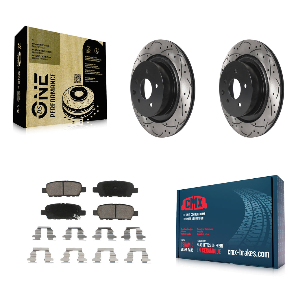 Rear Coated Drill Slot Disc Brake Rotor Ceramic Pad Kit For INFINITI G37 G35 Q60