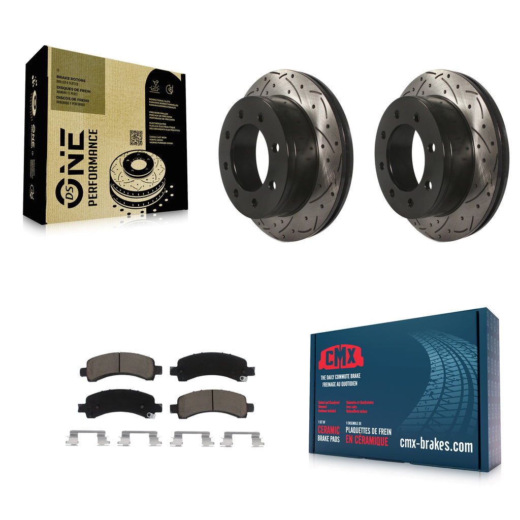 Rear Drill Slot Brake Rotors Ceramic Pad Kit For Chevrolet Express 3500 2500 GMC