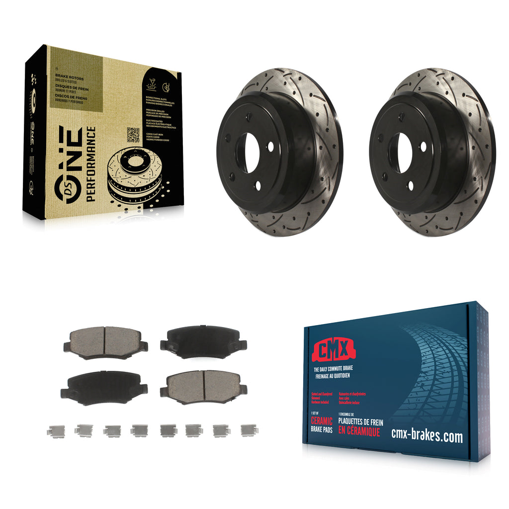 Rear Coated Drilled Slot Disc Brake Rotor & Ceramic Pad Kit For Jeep Wrangler JK