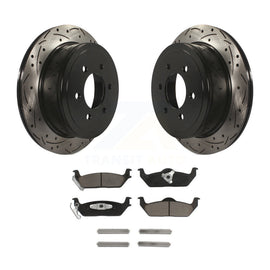 Rear Drill Slot Disc Brake Rotors Ceramic Pad Kit For Ford F-150 Lincoln Mark LT