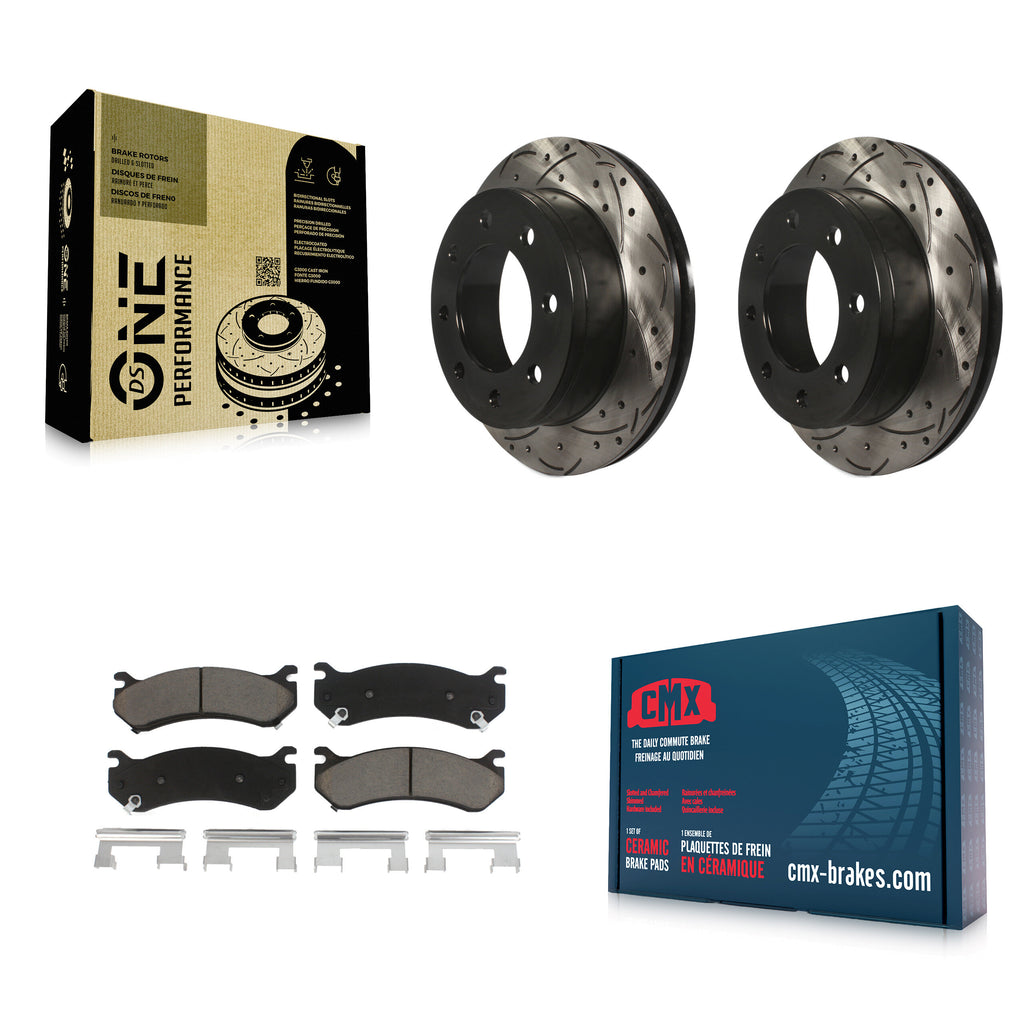 Rear Drill Slot Brake Rotors Ceramic Pad Kit For Chevrolet Silverado 2500 HD GMC
