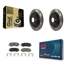 Load image into Gallery viewer, Rear Coated Drilled Slotted Disc Brake Rotors &amp; Ceramic Pad Kit For Ford Mustang