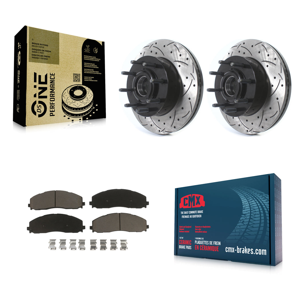 Front Drill Slot Brake Rotor Hub Ceramic Pad Kit For Ford F-250 Super Duty F-350