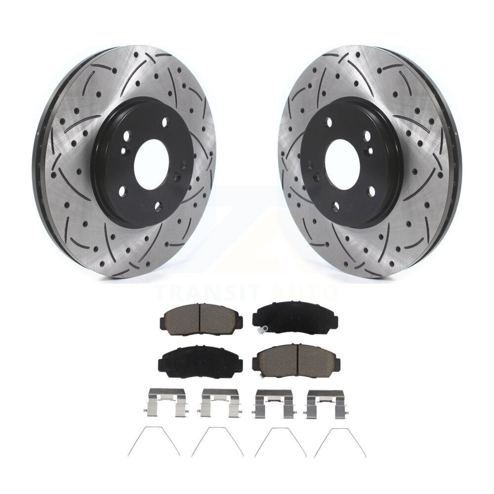 Front Drilled Slot Disc Brake Rotor & Ceramic Pad Kit For Honda Accord Acura TSX