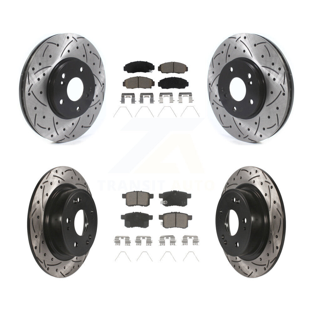Front Rear Drilled Slot Brake Rotor & Ceramic Pad Kit For Honda Accord Acura TSX