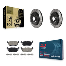 Charger l'image dans la galerie, Rear Coated Drilled Slotted Disc Brake Rotors And Ceramic Pads Kit For Ram 1500