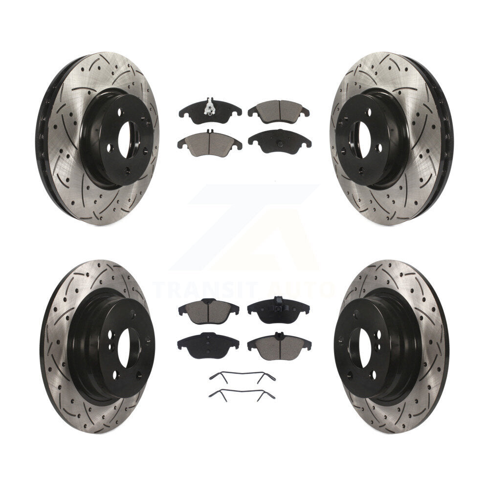 Front Rear Drilled Slot Disc Brake Rotors Ceramic Pad Kit For Mercedes-Benz C300