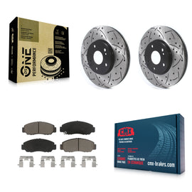 Front Coated Drilled Slotted Disc Brake Rotor & Ceramic Pad Kit For Honda Accord