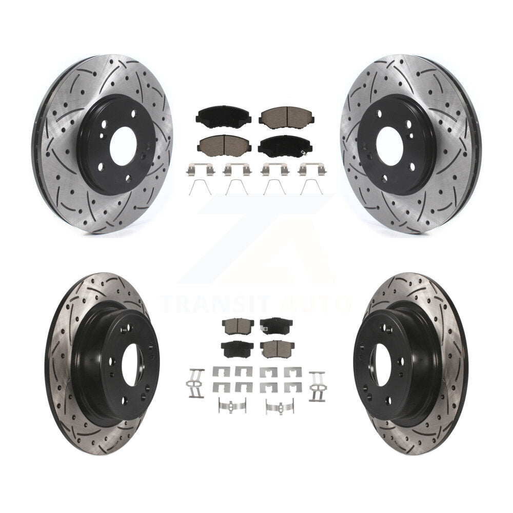 Front Rear Coated Drilled Slot Disc Brake Rotor Ceramic Pad Kit For Honda Accord