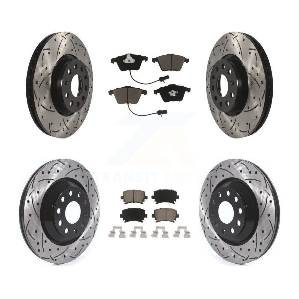 Front Rear Coated Drill Slot Disc Brake Rotors Ceramic Pad Kit For Volkswagen CC
