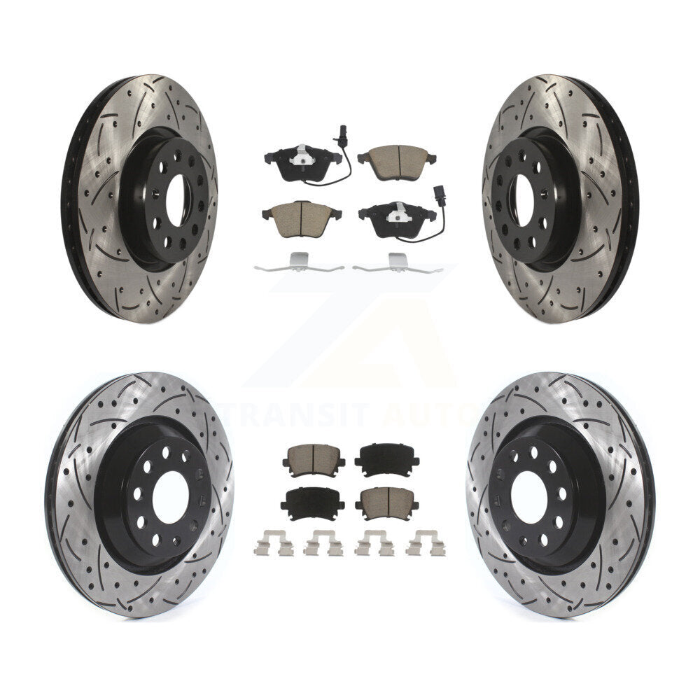 Front Rear Coated Drill Slot Disc Brake Rotors Ceramic Pad Kit For Volkswagen CC