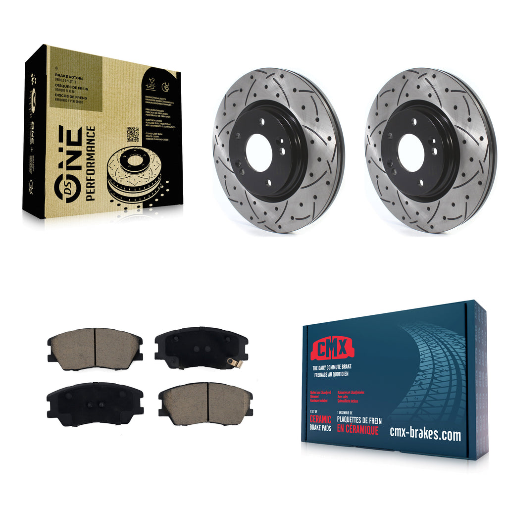 Front Coated Drilled Slotted Disc Brake Rotors & Ceramic Pad Kit For Kia Soul EV