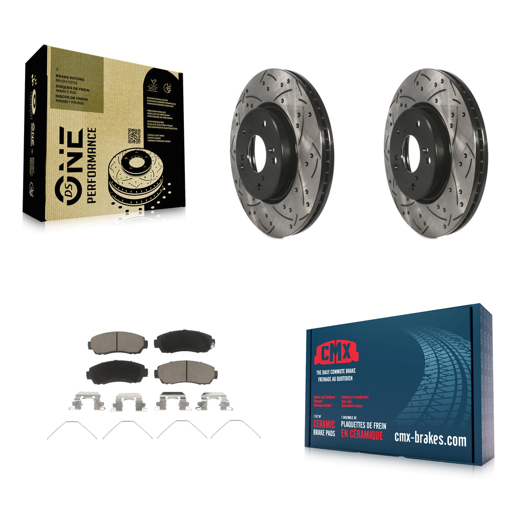 Front Coated Drilled Slotted Disc Brake Rotor And Ceramic Pad Kit For Honda CR-V