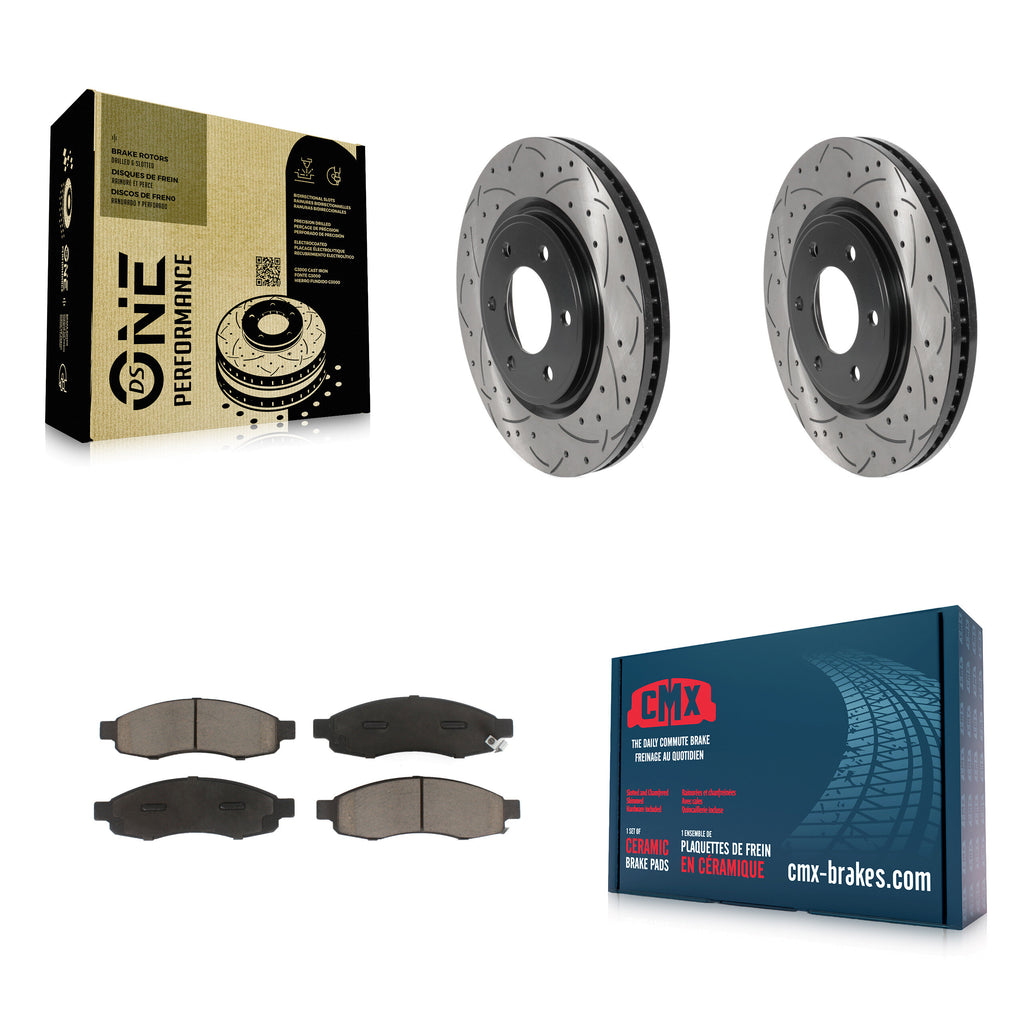[Front] 2007 Nissan TITAN From 04 07 Performance Drilled & Slotted Brake Rotor & Ceramic Pads Kit For Max Braking