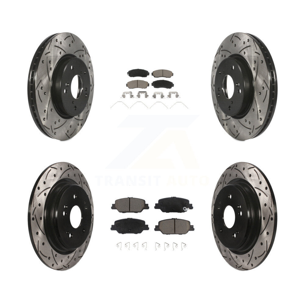 Front Rear Coated Drilled Slot Disc Brake Rotor & Ceramic Pad Kit For Honda CR-V