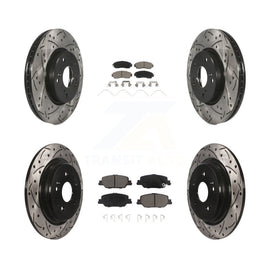Front Rear Coated Drilled Slot Disc Brake Rotor & Ceramic Pad Kit For Honda CR-V