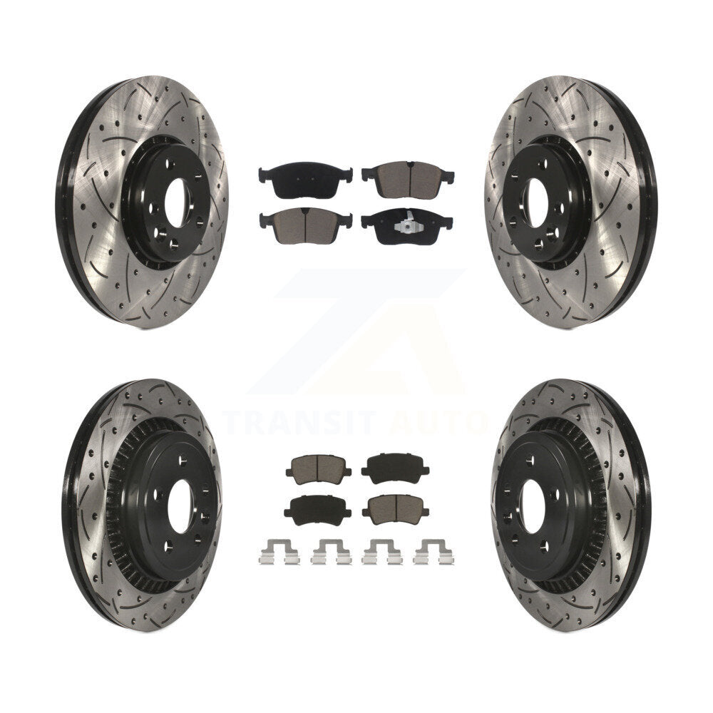 Front Rear Coated Drilled Slot Disc Brake Rotor & Ceramic Pad Kit For Volvo XC60